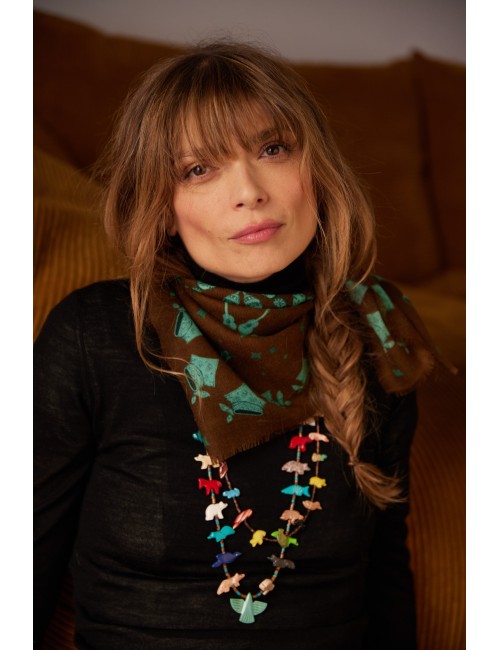 Scarf Fringed Bandana Brown Turquoise