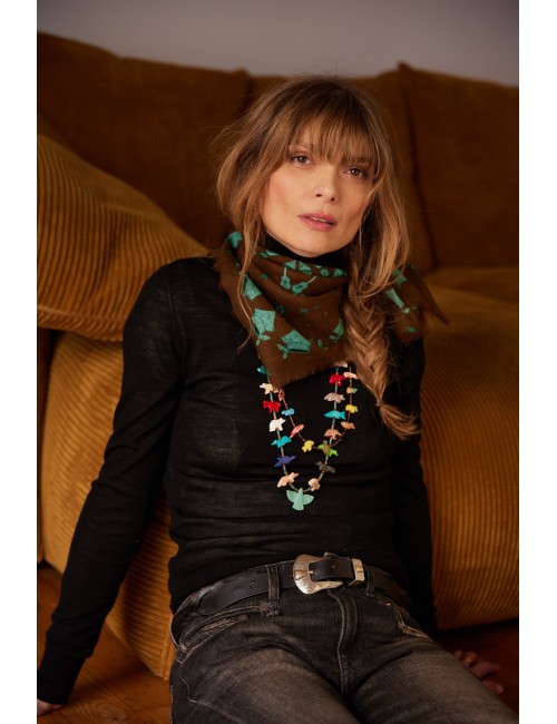 Scarf Fringed Bandana Brown Turquoise