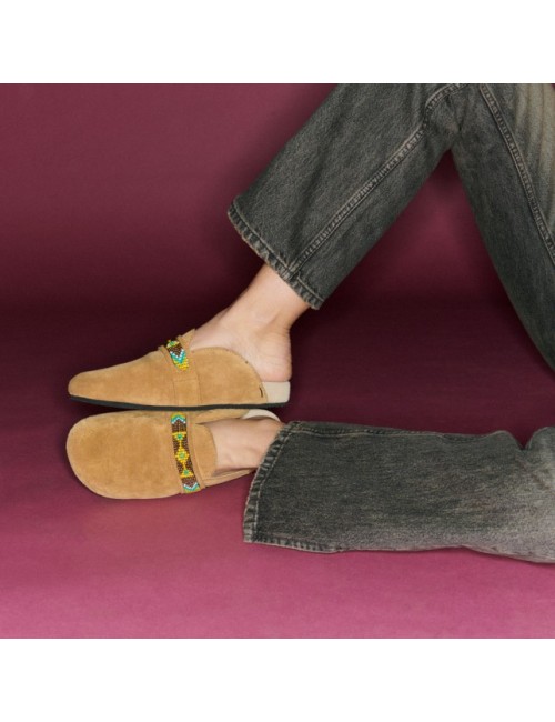 Georgette Mules Velours Pecan