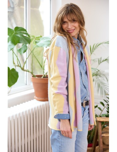 Wavy Palm Tree Cardigan Pink Blue Yellow