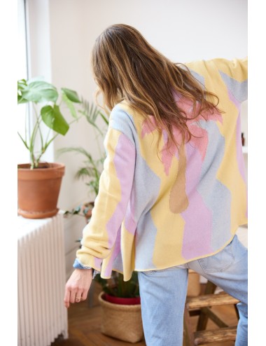 Wavy Palm Tree Cardigan Pink Blue Yellow