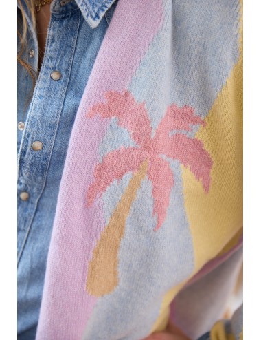 Wavy Palm Tree Cardigan Pink Blue Yellow