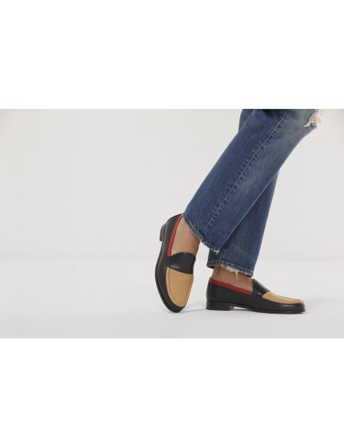 HARDY mocassins - Black Beige Red