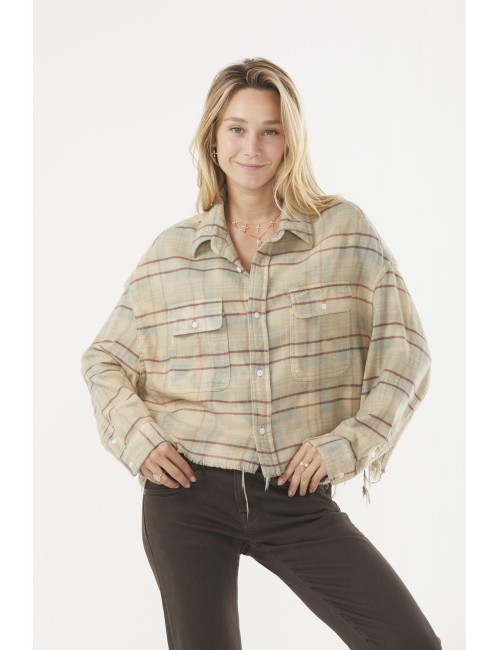Cropped Workshirt - Bleached Light Blue Plaid