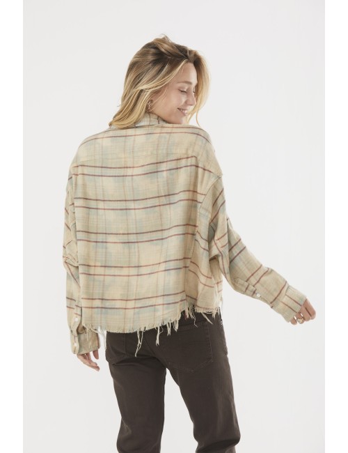 Cropped Workshirt - Bleached Light Blue Plaid