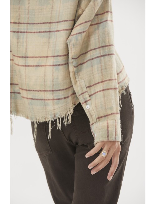 Cropped Workshirt - Bleached Light Blue Plaid