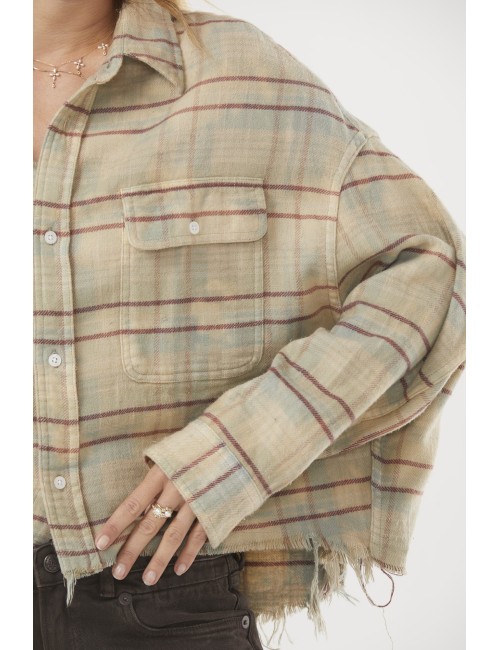 Cropped Workshirt - Bleached Light Blue Plaid