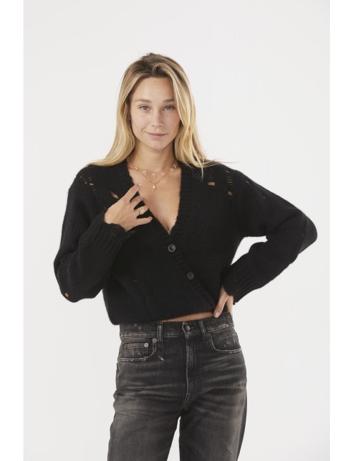 CROSSOVER Distressed Cardigan - Black