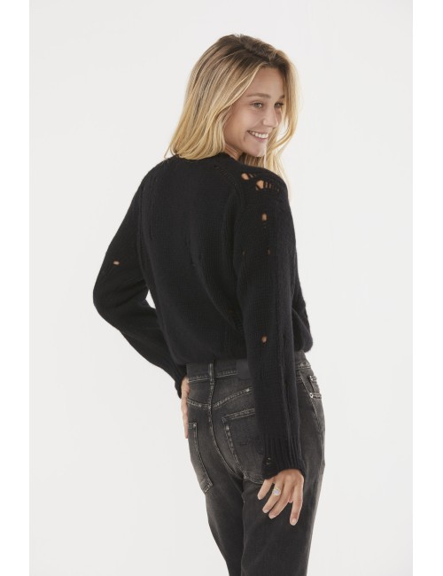 CROSSOVER Distressed Cardigan - Black