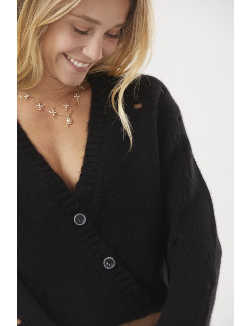 CROSSOVER Distressed Cardigan - Black