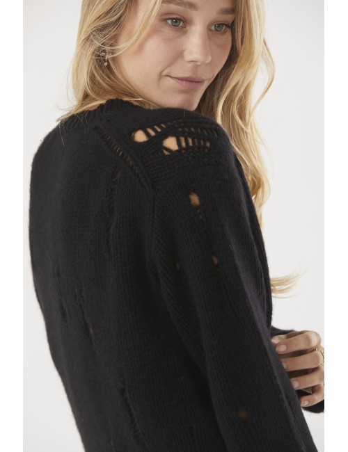 CROSSOVER Distressed Cardigan - Black