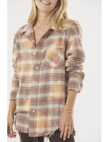 Shredded Seam Shirt - Bleached Orange Plaid