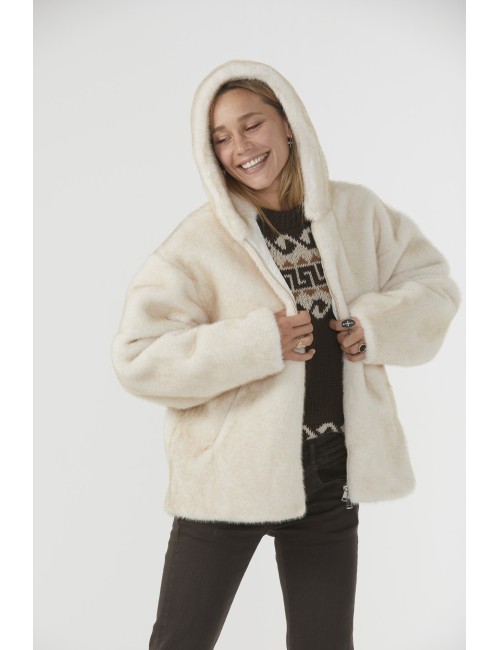 Veste à Capuche FAKE MINK - Ivory