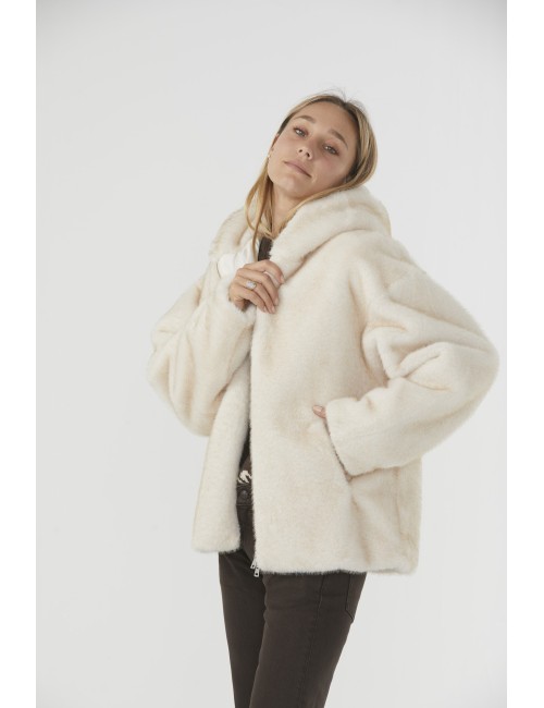 Veste à Capuche FAKE MINK - Ivory