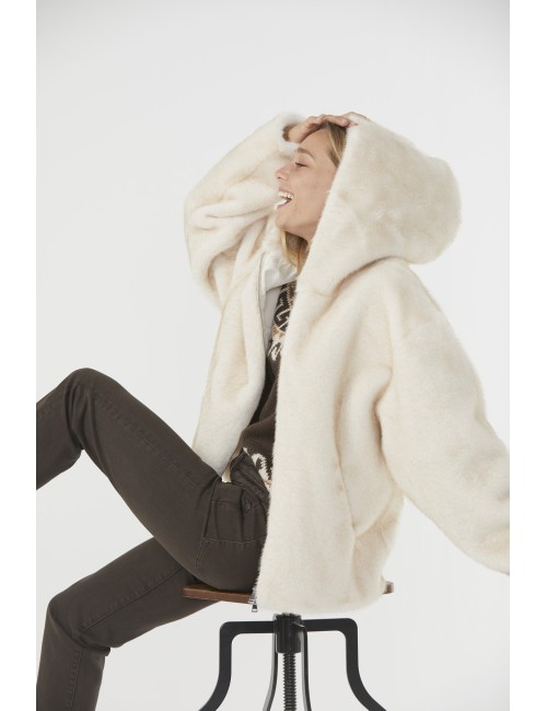 Veste à Capuche FAKE MINK - Ivory