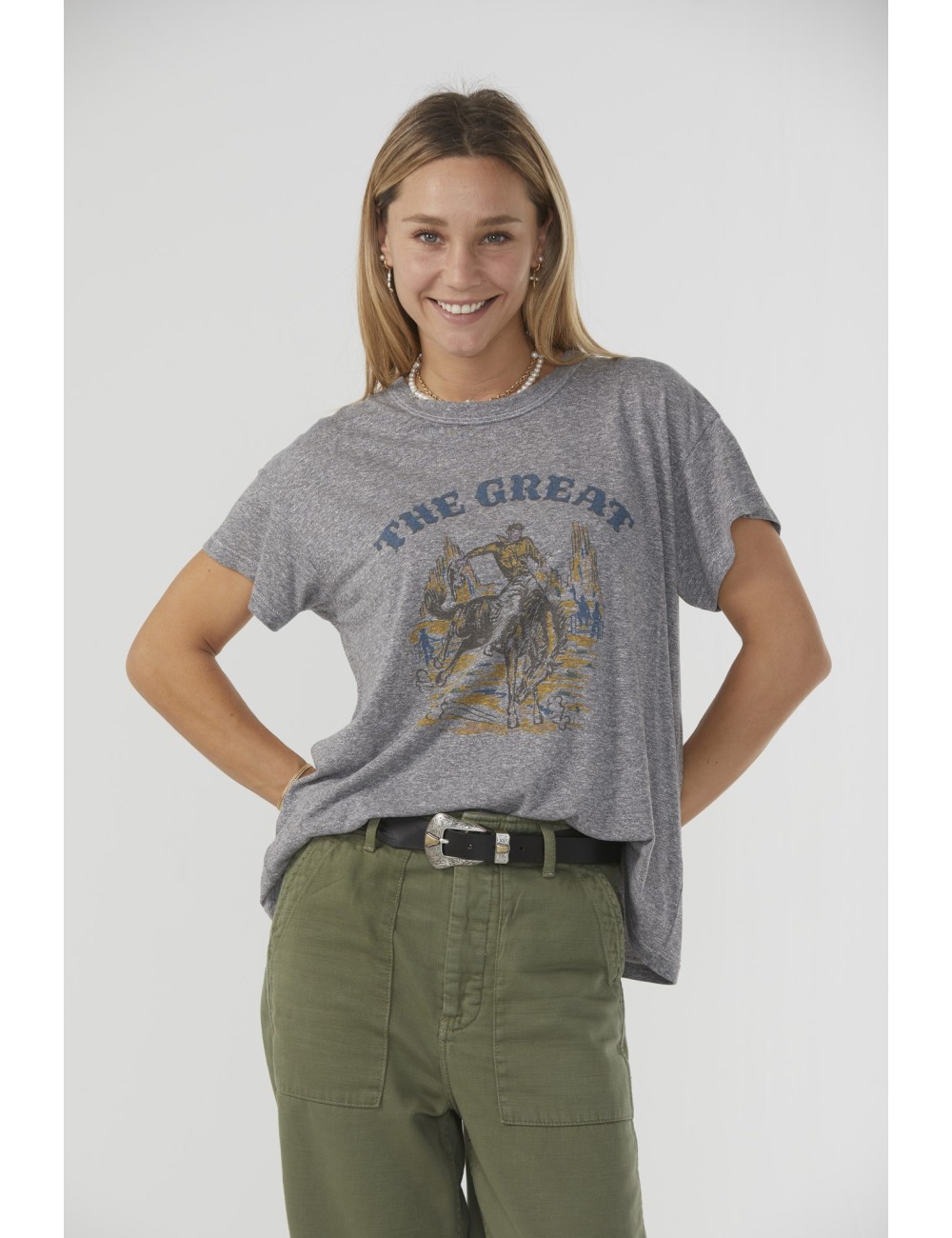 Tee the BOXY CREW w/ RODEO Graphic - Heather Grey