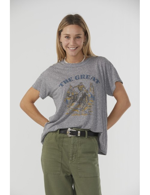 Tee the BOXY CREW w/ RODEO Graphic - Heather Grey