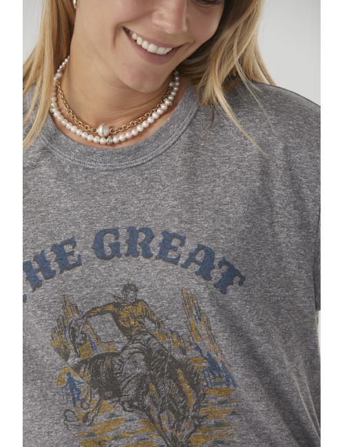 Tee the BOXY CREW w/ RODEO Graphic - Heather Grey