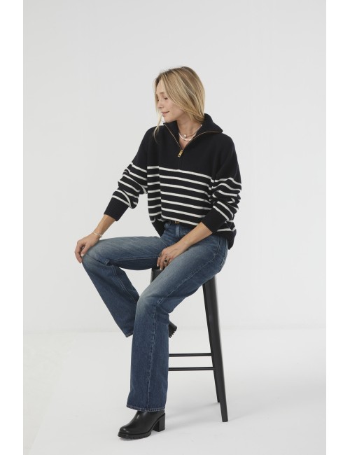 GANZE Sweater - Dark Navy/Ivory Stripe