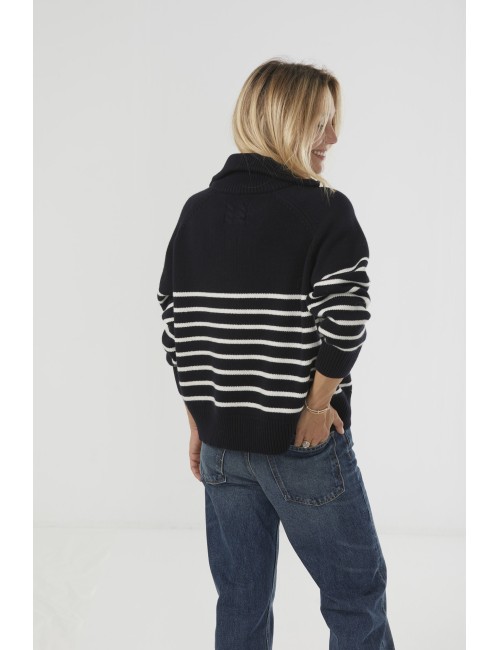 GANZE Sweater - Dark Navy/Ivory Stripe