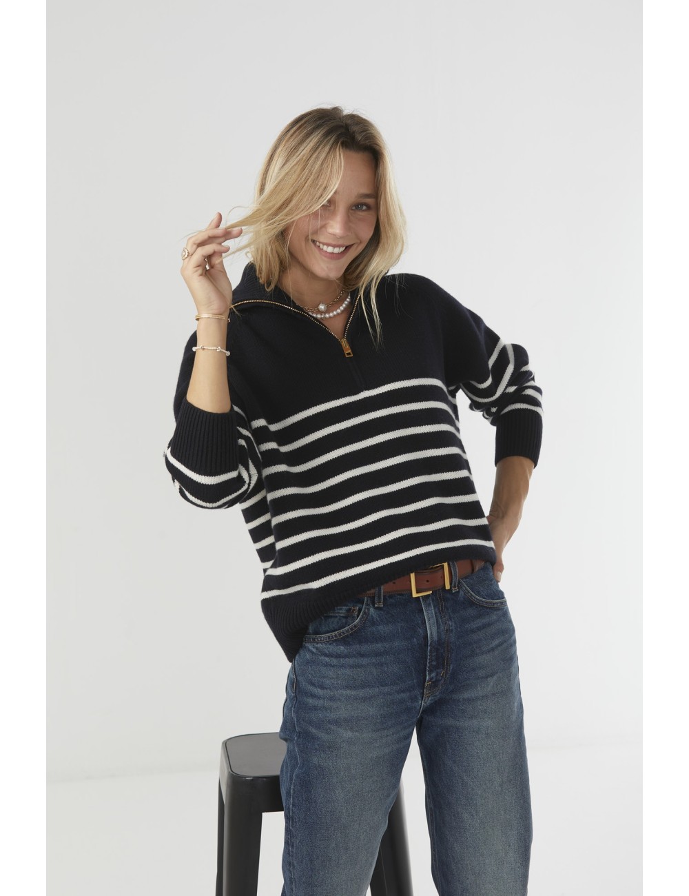 GANZE Sweater - Dark Navy/Ivory Stripe