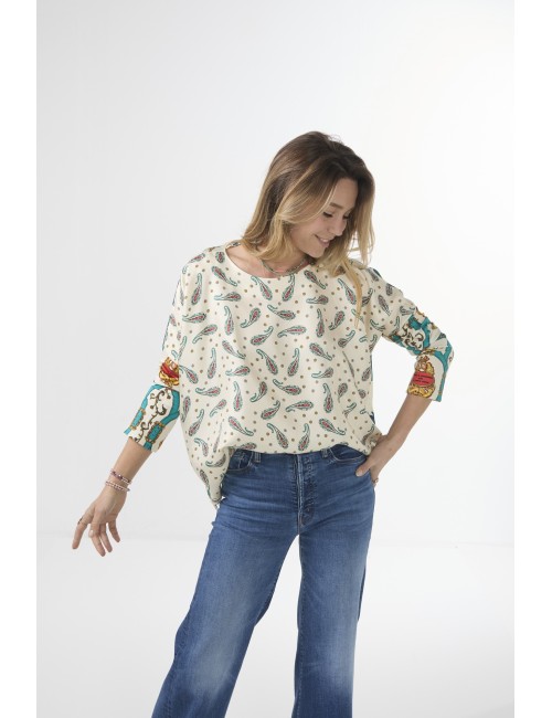 Top JANINE - Mix Palmier Bleu