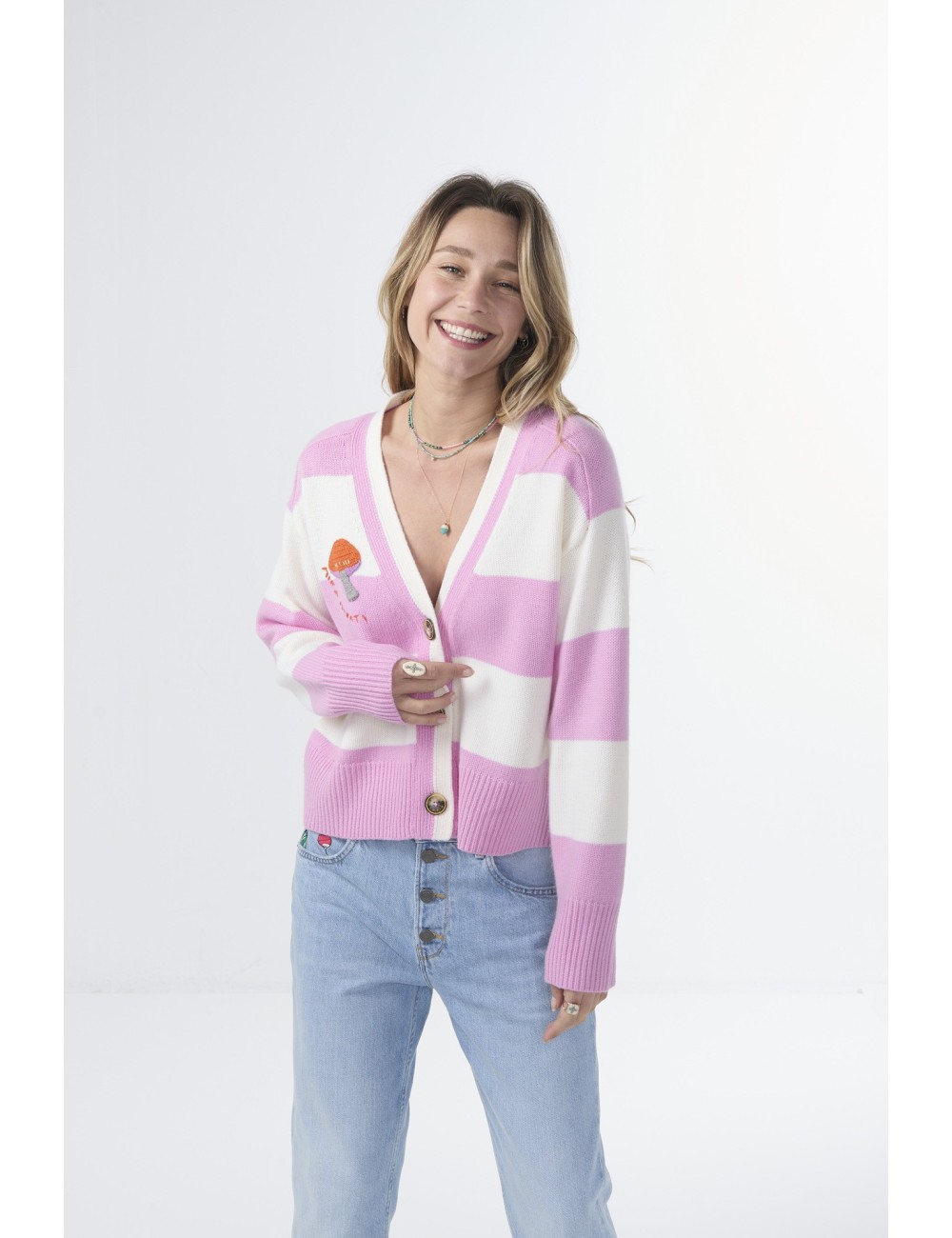 Embroidered MUSHROOM Cardigan