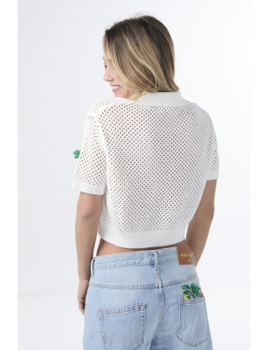Knitted Polo Top With Crochet Patches