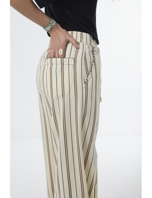 Pantalon FANDOR - Beige, rayures