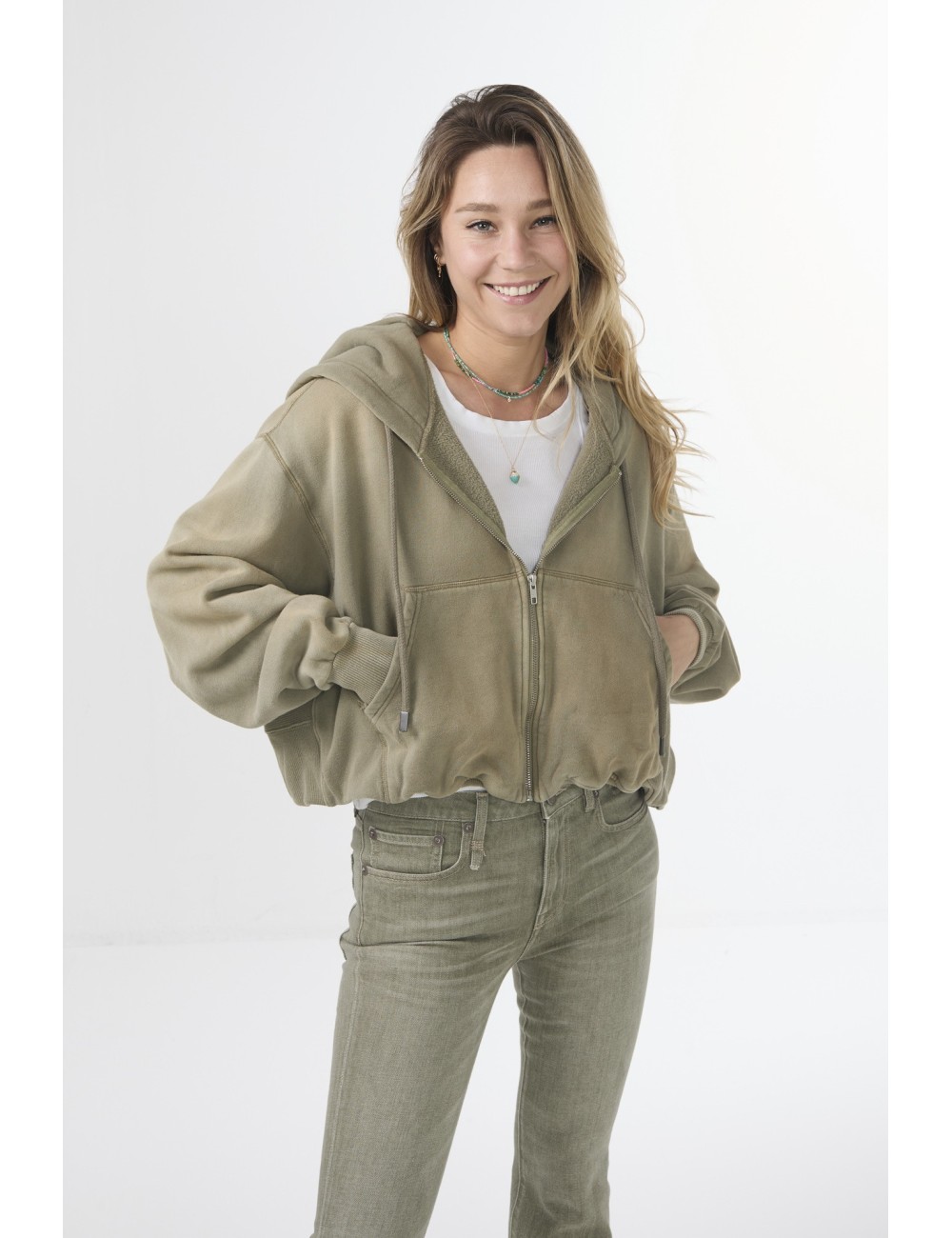 Hoodie Zip-UP BALLOON - Faded Olive