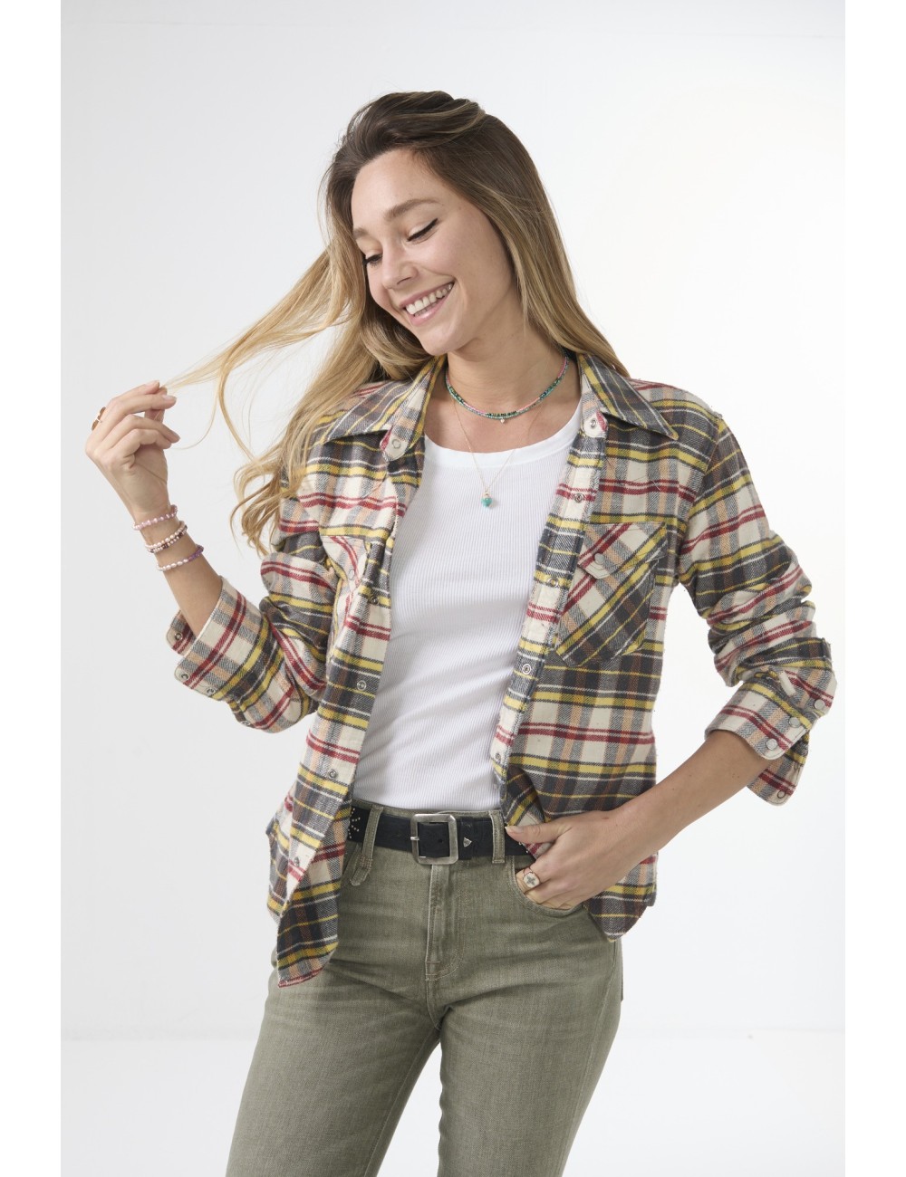 Chemise Slim COWBOY - Cream / Grey / Orange Plaid