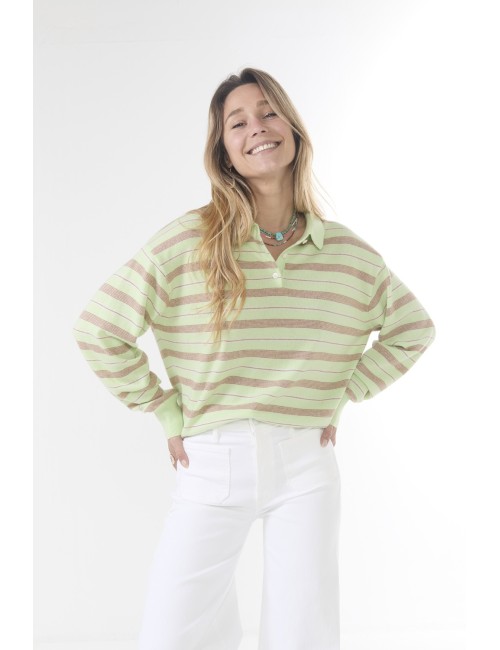 COLLEGIATE Stripe Polo - Mint