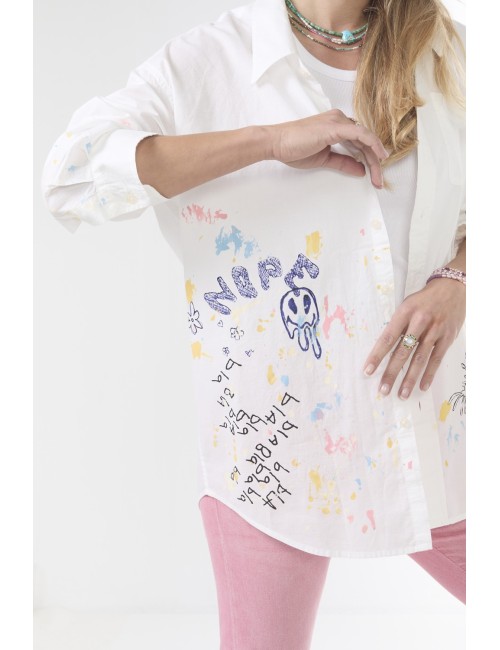 Chemise Drop Neck - White & Paint