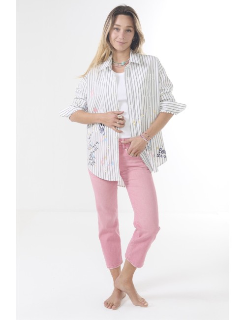 Chemise Drop Neck - Navy Stripe & Paint