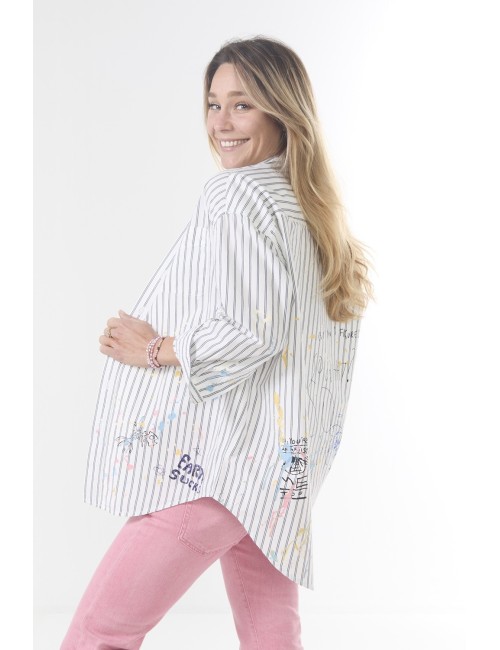 Chemise Drop Neck - Navy Stripe & Paint