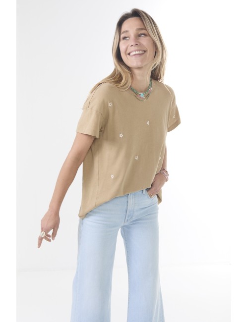 Tee-shirt BOXY CREW W/ Daisy Embroidery