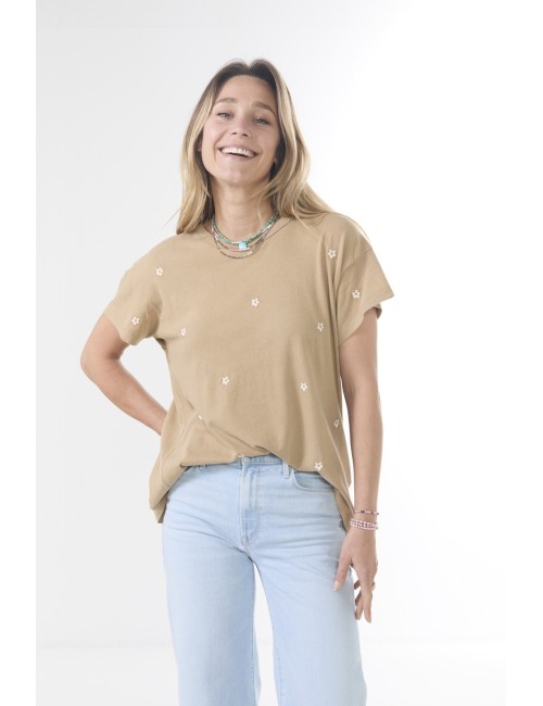 Tee-shirt BOXY CREW W/ Daisy Embroidery