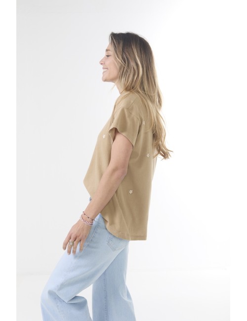 Tee-shirt BOXY CREW W/ Daisy Embroidery
