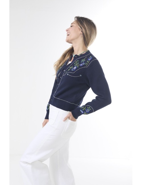 THE WESTERN BEADED Cardigan - Navy