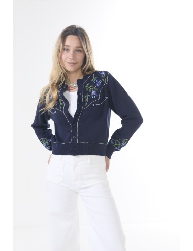 THE WESTERN BEADED Cardigan - Navy