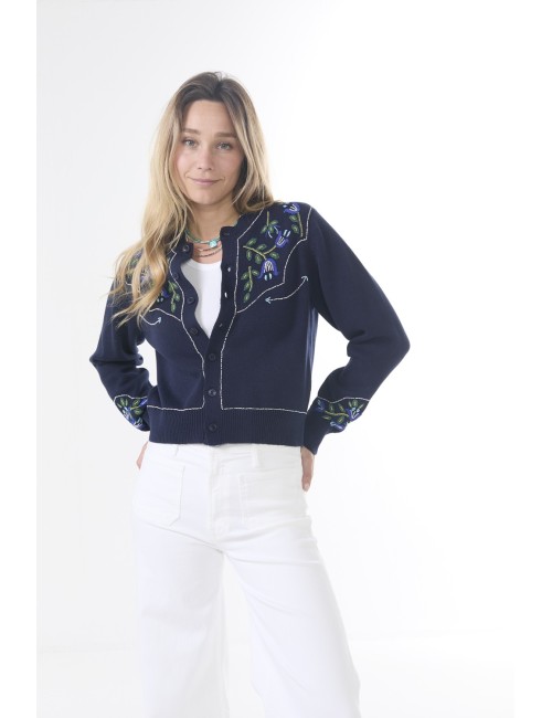 THE WESTERN BEADED Cardigan - Navy