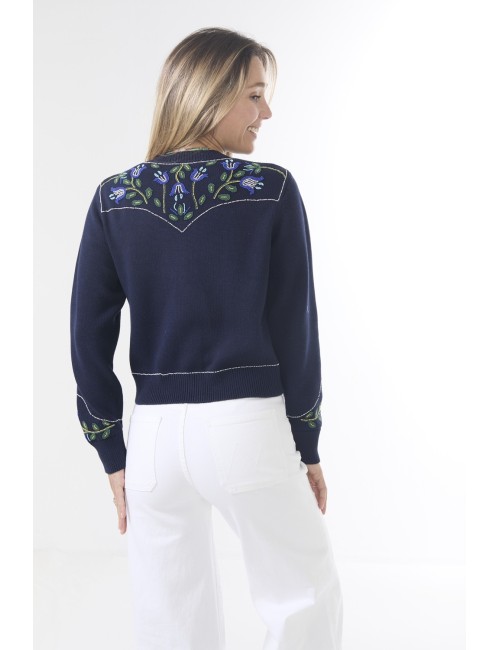 THE WESTERN BEADED Cardigan - Navy
