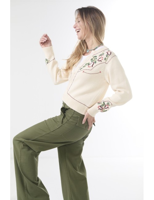 THE WESTERN BEADED Cardigan - Natural