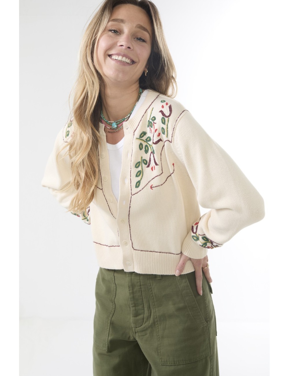 THE WESTERN BEADED Cardigan - Natural