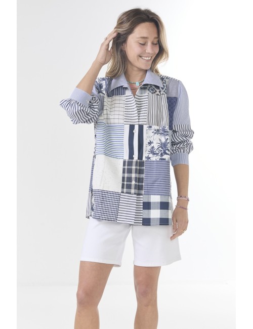 Chemise ELLA Patchwork - Bleu