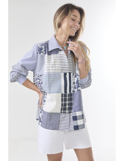 Chemise ELLA Patchwork - Bleu