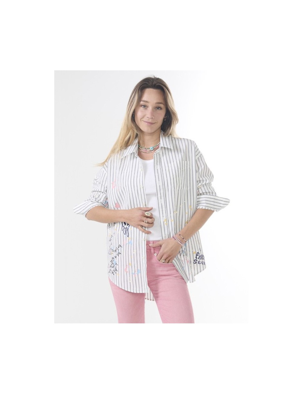 Chemise Drop Neck - Navy Stripe & Paint