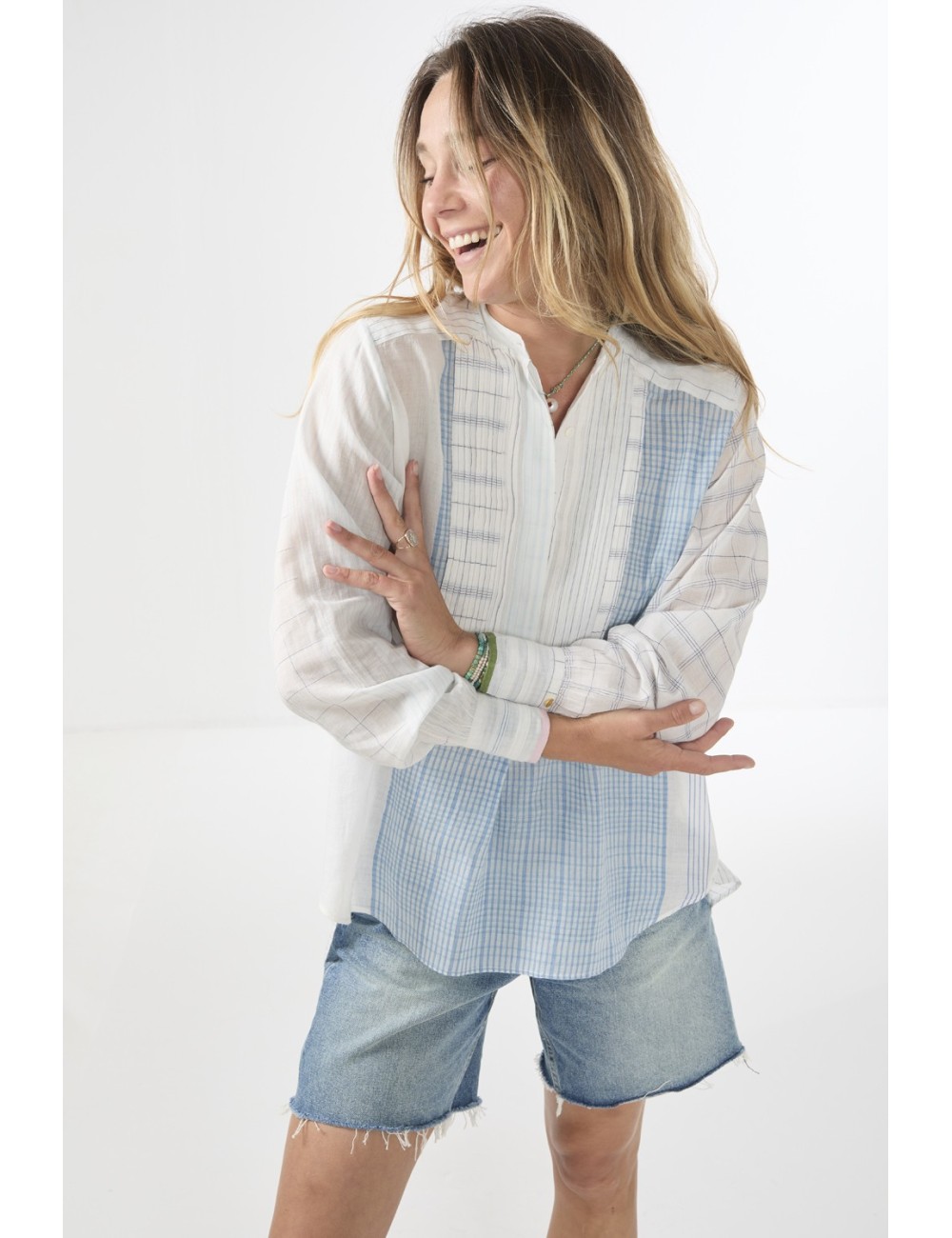 Chemise YVONNE - Blue Jamdani