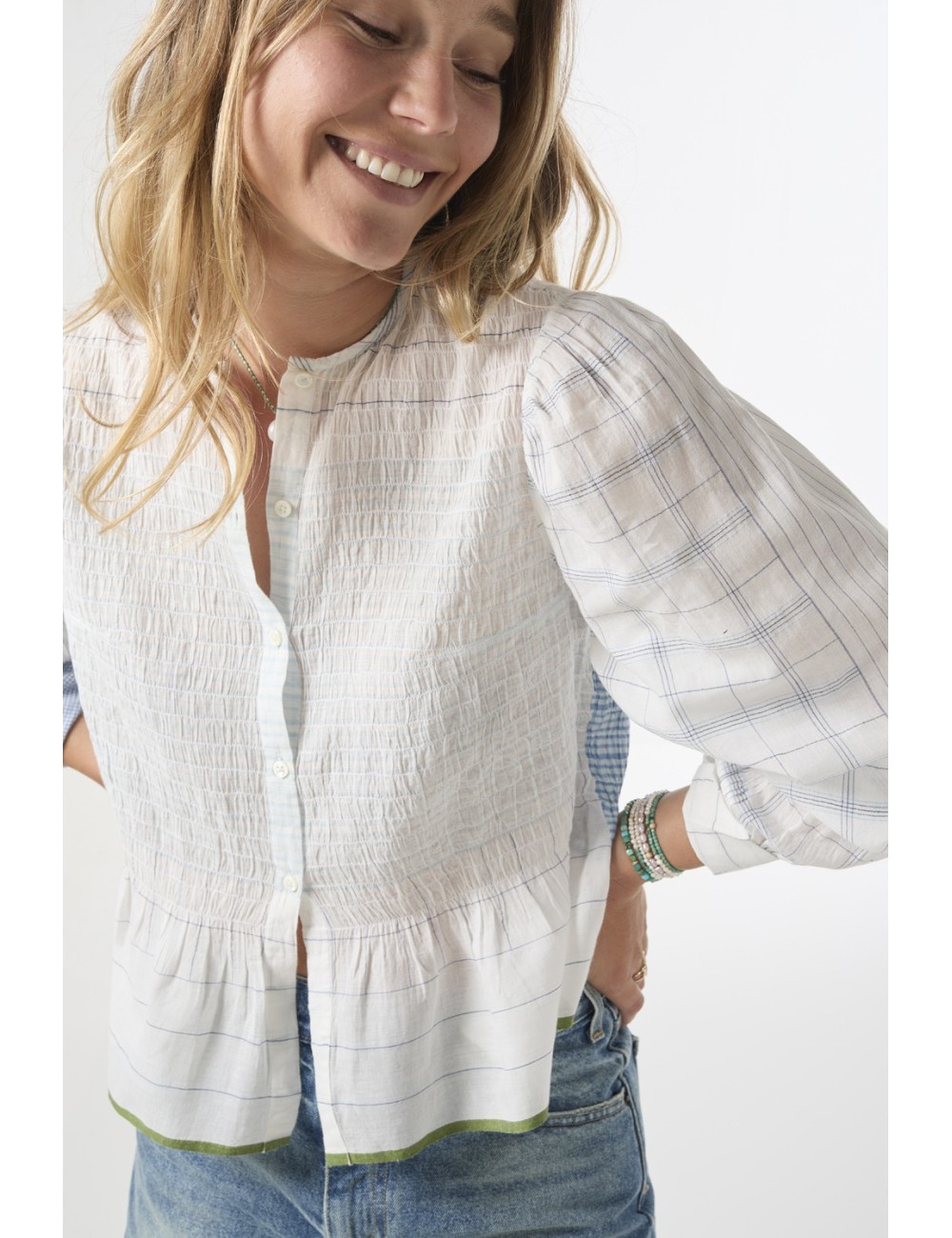 Blouse CAMILLA - Blue Jamdani