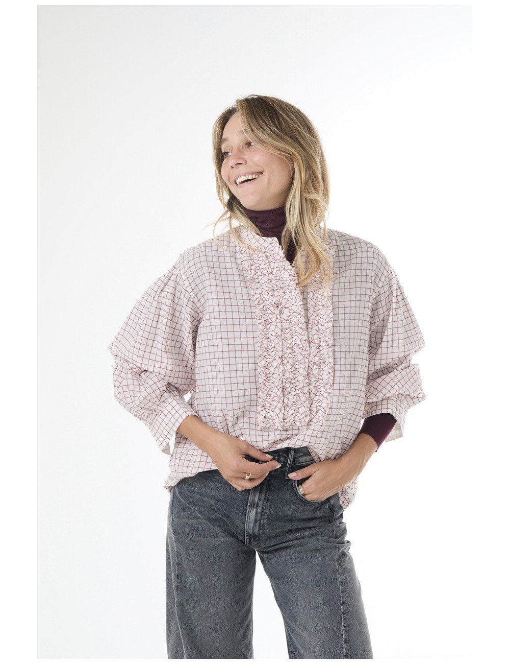 Blouse MAGRITTE - Carreaux Rouges / Écru